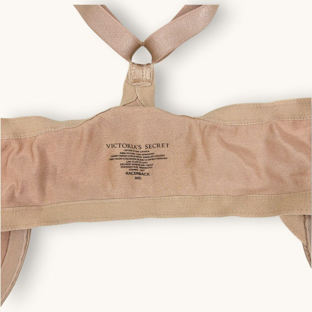Victoria's Secret Tan Satin Racerback Bra Adjustable Straps Light Padding 36DD - Picture 5 of 5